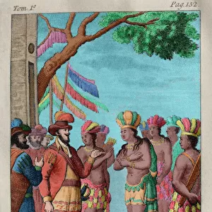 The cacique of Tabasco presents to Hernan Cortes twenty Indi