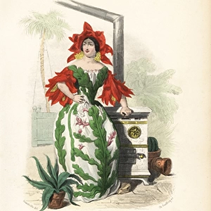 Cactus flower fairy in bonnet and sleeves of flowers