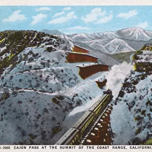 Cajon Pass on Coast Range with train, California, USA