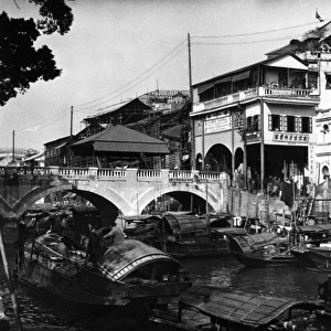 Canal and Bridge, Canton, China, c. 1910