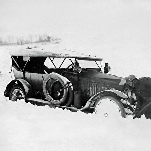 Car snowed up in winter on Western Front, WW1
