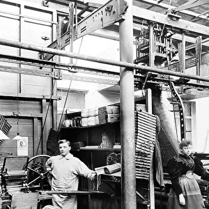 Card cutting machine in a woollen mill in Bradford