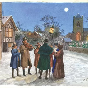 Carol Singers Christmas card design Watercolour