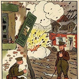 Cartoon, During the bombardment, WW1