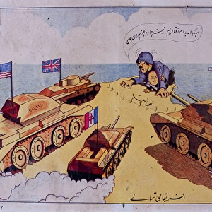 Cartoon with British and American tanks, WW2