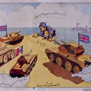 Cartoon with British and American tanks, WW2