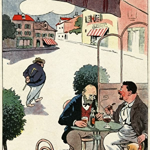 Cartoon, French cafe scene, WW1