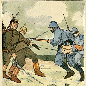 Cartoon, French and German soldiers, WW1