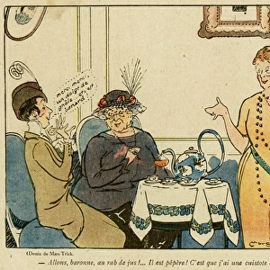 Cartoon, French ladies speaking army slang, WW1