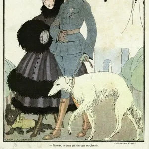 Cartoon, French soldier and his mother, WW1