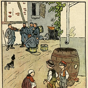 Cartoon, French soldiers in quarters, WW1