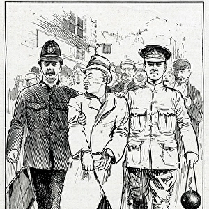 Cartoon, German arrested in the street, WW1