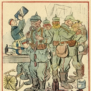 Cartoon, German soldiers eating and drinking, WW1