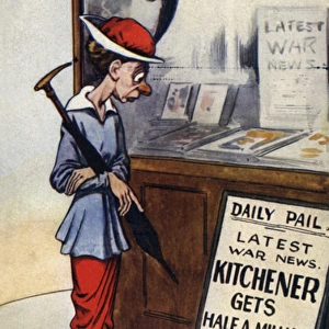 Cartoon on postcard, Kitchener news, WW1