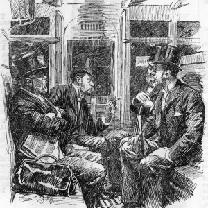 Cartoon, four relaxed gentlemen commuters Cartoon, four relaxed gentlemen commuters