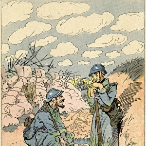 Cartoon, The soldier back from leave, WW1