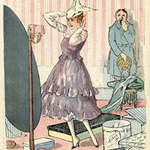 Cartoon, Trying on a new hat, WW1