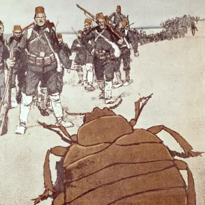 Cartoon, Turkish soldiers confronting deserter, WW1