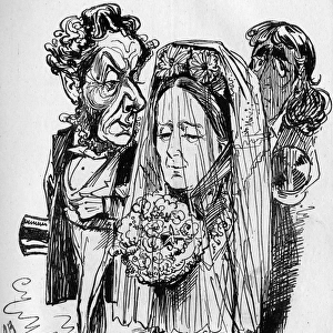 Cartoon, wedding scene with Henry Irving
