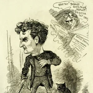 Cartoon, Wilson Barrett, preparing to play Hamlet