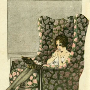 Cartoon, young woman reminiscing