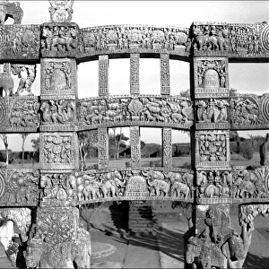 Carved gateway to Stupa at Sanchi, Central India