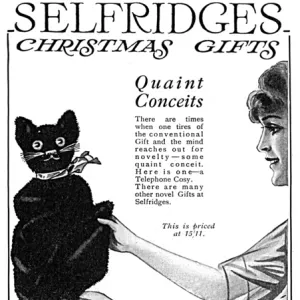 Cat telephone cosy from Selfridges, 1919