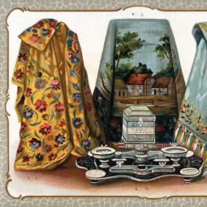 Catalogue illustration, embroidered covers and tobacco set