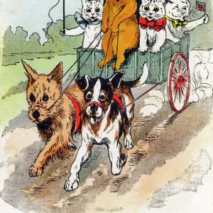 Cats in a dog cart - Louis Wain