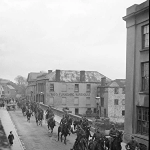 Cavalry parade over New Bridge, Haverfordwest, South Wales