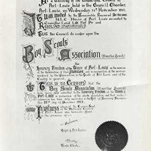 Certificate, Freedom of the Town of Port Louis, Mauritius