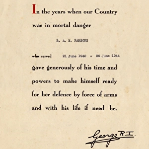 Certificate, The Home Guard