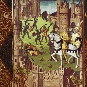 Charlemagne fighting against the Saracens to