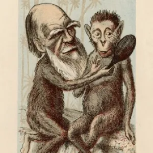 Charles Darwin with a lookalike ape