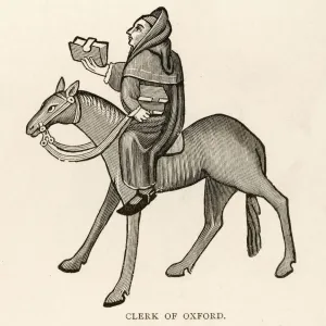 Print of Chaucer's Clerk holding a book Print of Chaucer's Clerk holding a book