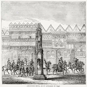 Cheapside Cross as it appeared in 1547, depicted here on the occasion of the Coronation