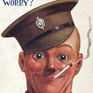 Cheerful British soldier on a postcard, WW1