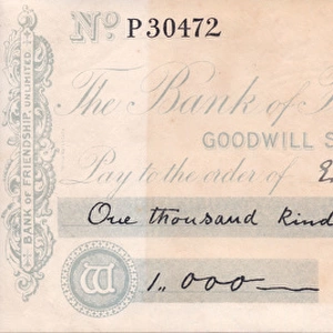Cheque from the Bank of Friendship Unlimited