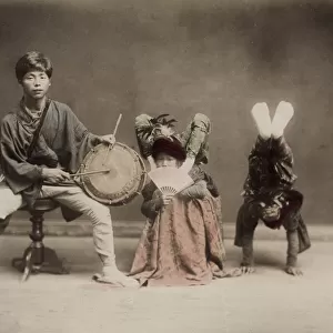 Child acrobats, drummer, street entertainers, Japan