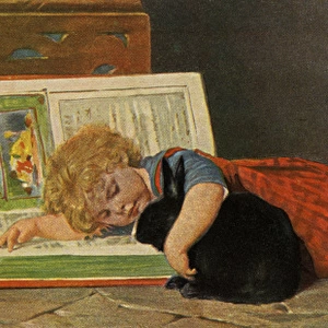 Child with book & rabbit