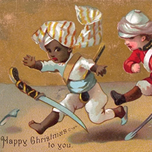 Two children on a Christmas card