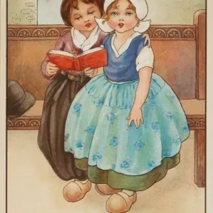 Two Dutch Children Share a Hymn Book Print Two Dutch Children Share a Hymn Book Print