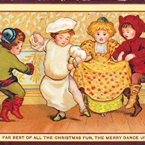 Five children dancing on a Christmas card