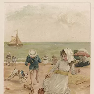 CHILDREN / DOG / BEACH 1890