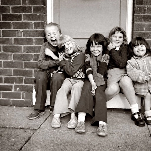 Children on doorstep in Foxhill Road, Eccles