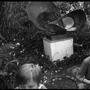 Children drawing in Barbara Hepworths garden, St Ives, Corn