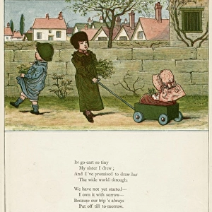Three children with a go-cart