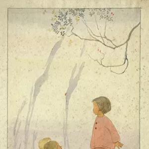 Three children on a hill by Muriel Dawson