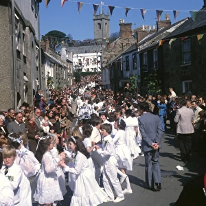 Children taking part in Helston Floral Dance, Cornwall