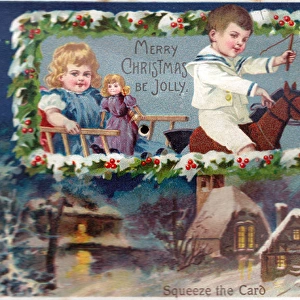 Children and toys on an audible Christmas card